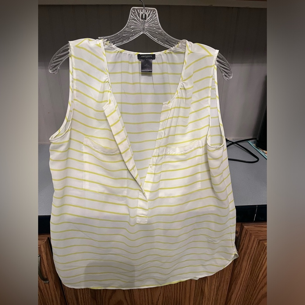 Ann Taylor White and Yellow Striped Tank Top